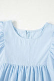 Solid Color Embroidered Scalloped Sleeves Crew Neck Blouse - Trendsi - Flyclothing LLC