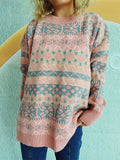 Geometric Round Neck Dropped Shoulder Sweater - Trendsi - Flyclothing LLC