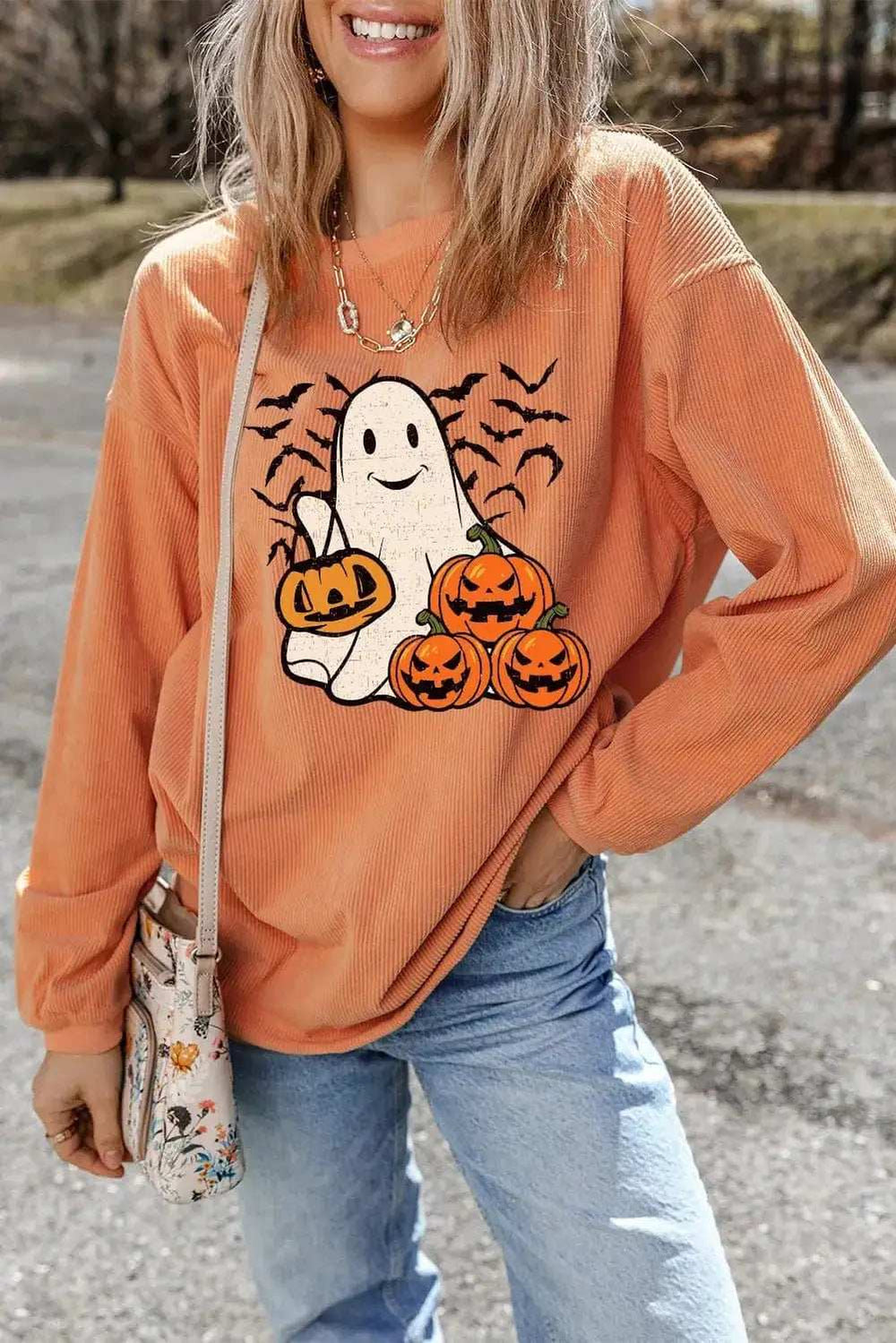 Jack-O'-Lantern Round Neck Long Sleeve Sweatshirt - Trendsi - Flyclothing LLC