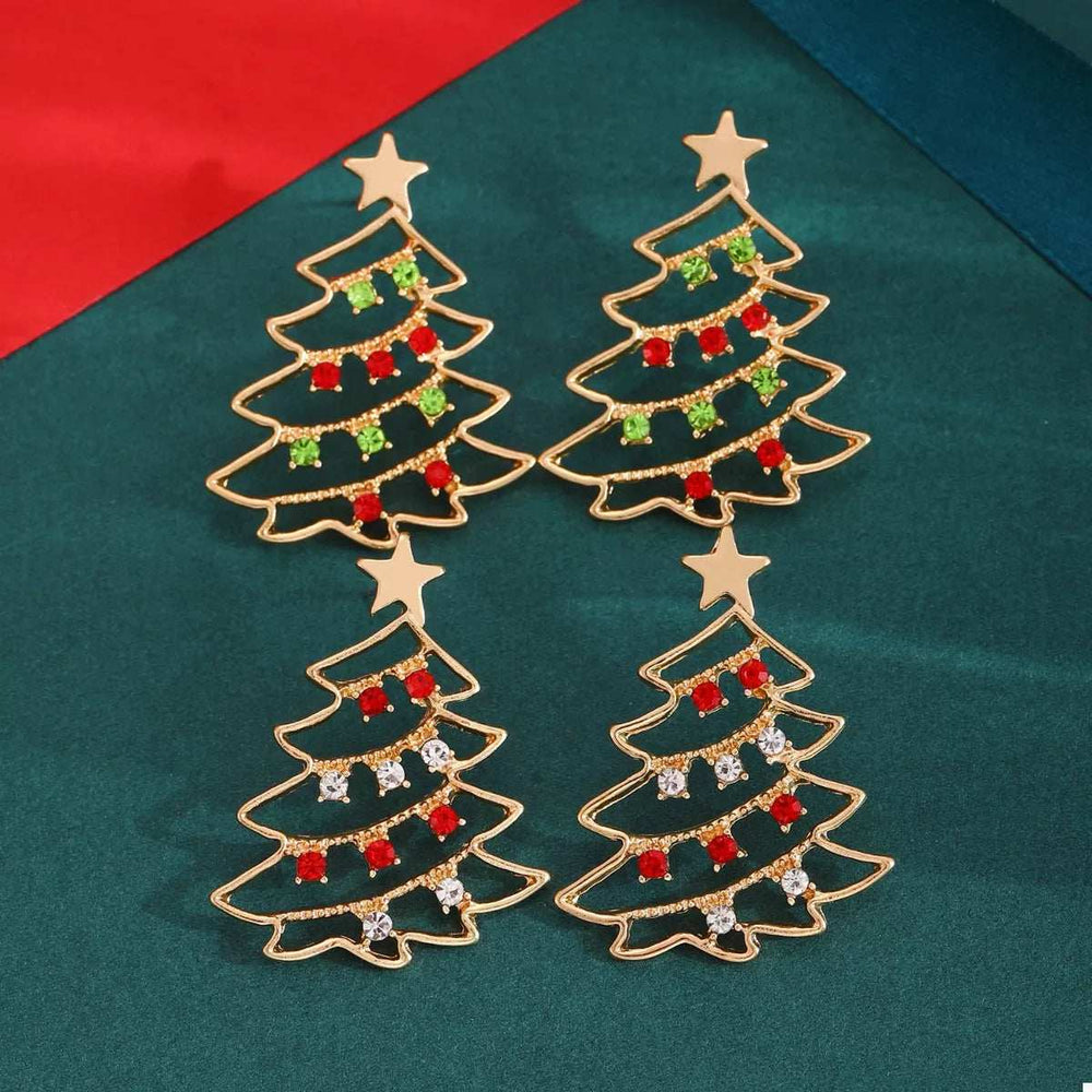 18K Gold-Plated Christmas Tree Earrings - Trendsi - Flyclothing LLC