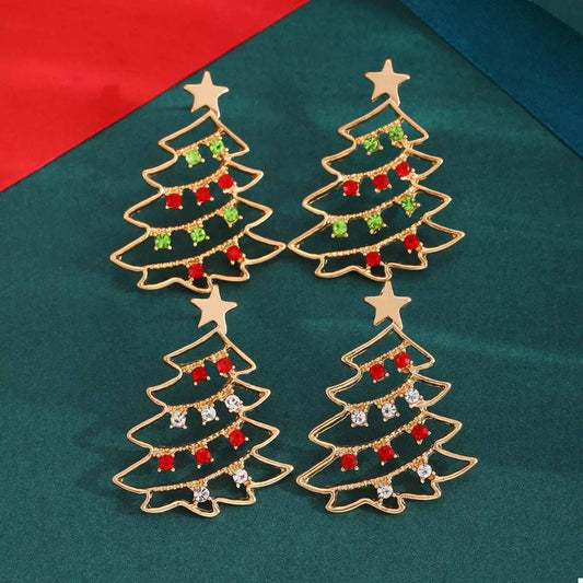 18K Gold-Plated Christmas Tree Earrings - Trendsi - Flyclothing LLC