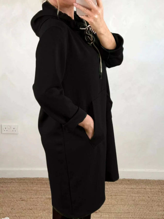 Full Size Casual Drawstring Hooded Sweatshirt Dress Plus Size - Trendsi - Flyclothing LLC