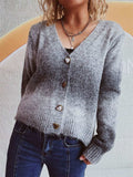Gradient Heart Shape Button V-Neck Cardigan - Trendsi - Flyclothing LLC
