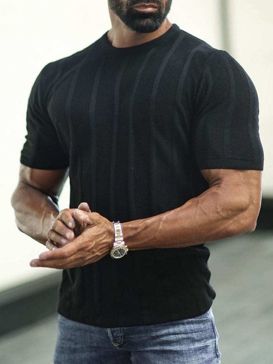 Men's Plus Size Striped Round Neck Short Sleeve T-Shirt - Trendsi - Flyclothing LLC