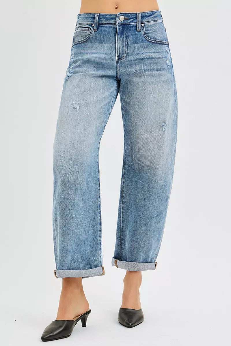 RISEN Full Size Slouchy Ankle Length Barrel Jeans with Cuffs Plus Size - Trendsi - Flyclothing LLC