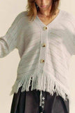 Davi & Dani Fringe V-Neck Button Up Long Sleeve Cardigan - Trendsi - Flyclothing LLC