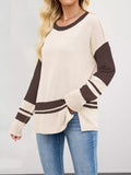 Color Block Side Slit Sweater - Trendsi - Flyclothing LLC