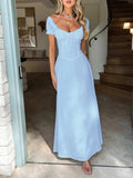 Devine Sweetheart Neck Short Sleeve Maxi Dress - Trendsi - Flyclothing LLC