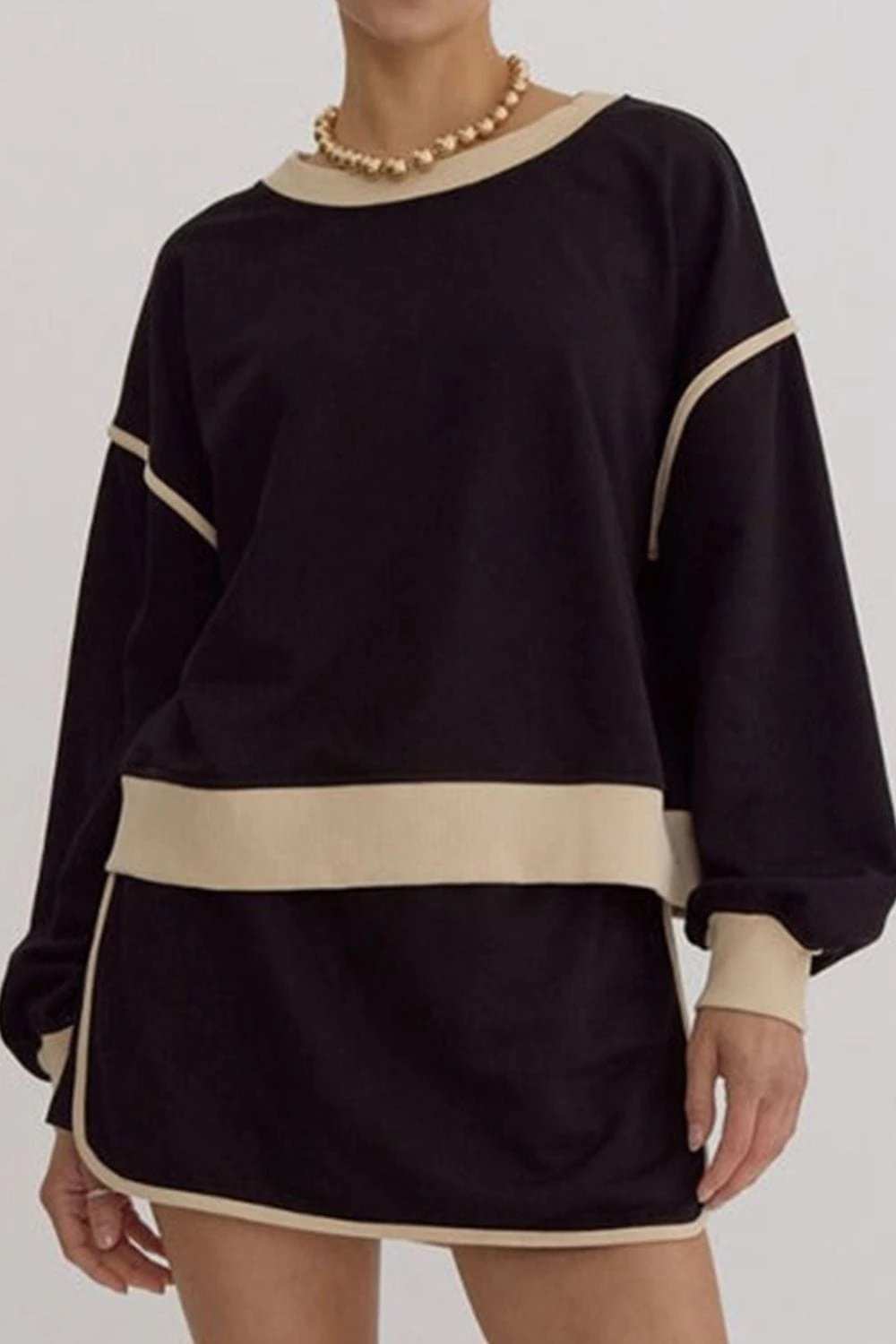 Contrast Trim Round Neck Top and Skort Set - Trendsi - Flyclothing LLC