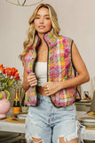 BiBi Quilted Washed Plaid Snap Down Vest - Trendsi - Flyclothing LLC