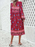Tassel Tied Printed Long Sleeve Dress - Trendsi - Flyclothing LLC