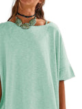 Oversized Round Neck Drop-Shoulder T-Shirt - Trendsi - Flyclothing LLC