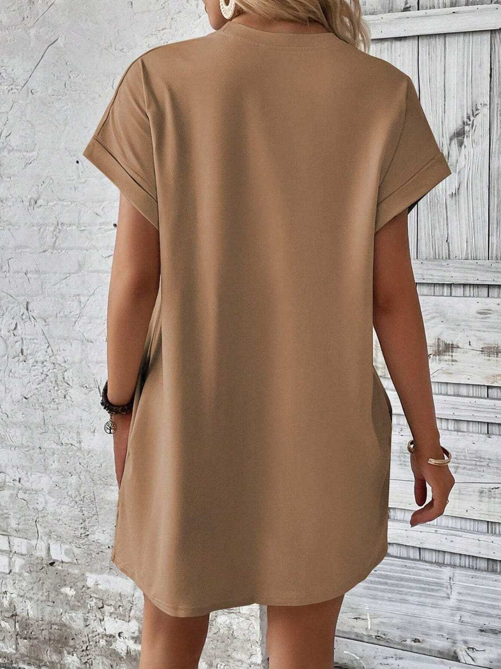 Round Neck Short Sleeve Mini Dress - Trendsi - Flyclothing LLC