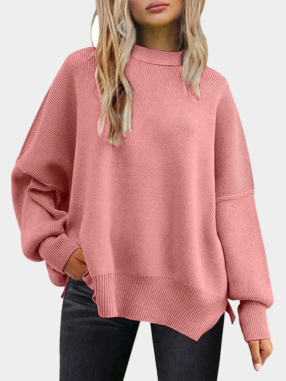 Round Neck Long Sleeve Sweater - Trendsi - Flyclothing LLC