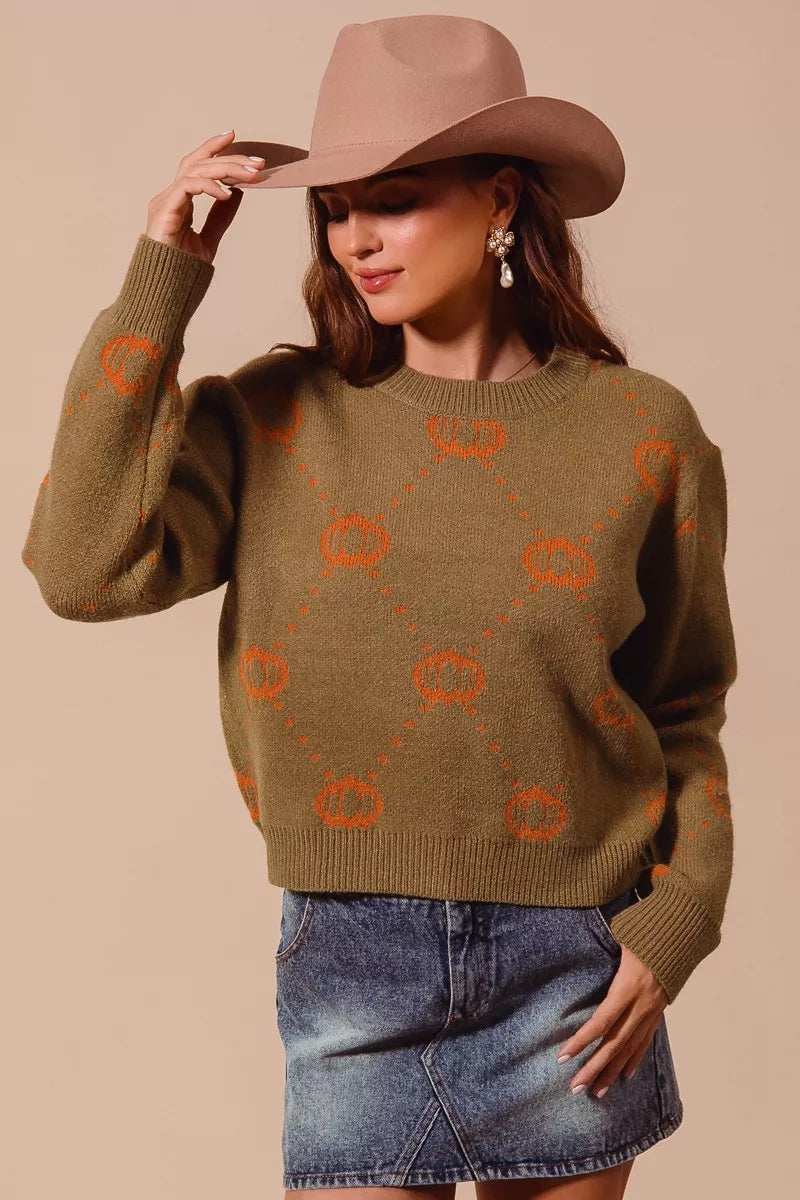 SO ME Pumpkin Rhombus Halloween Thanksgiving Sweater - Trendsi - Flyclothing LLC