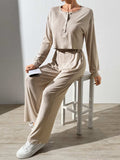 Half Button Long Sleeve Top and Pants Set - Trendsi - Flyclothing LLC