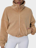 Drawstring Turtleneck Zip Up Long Sleeve Jacket - Trendsi - Flyclothing LLC