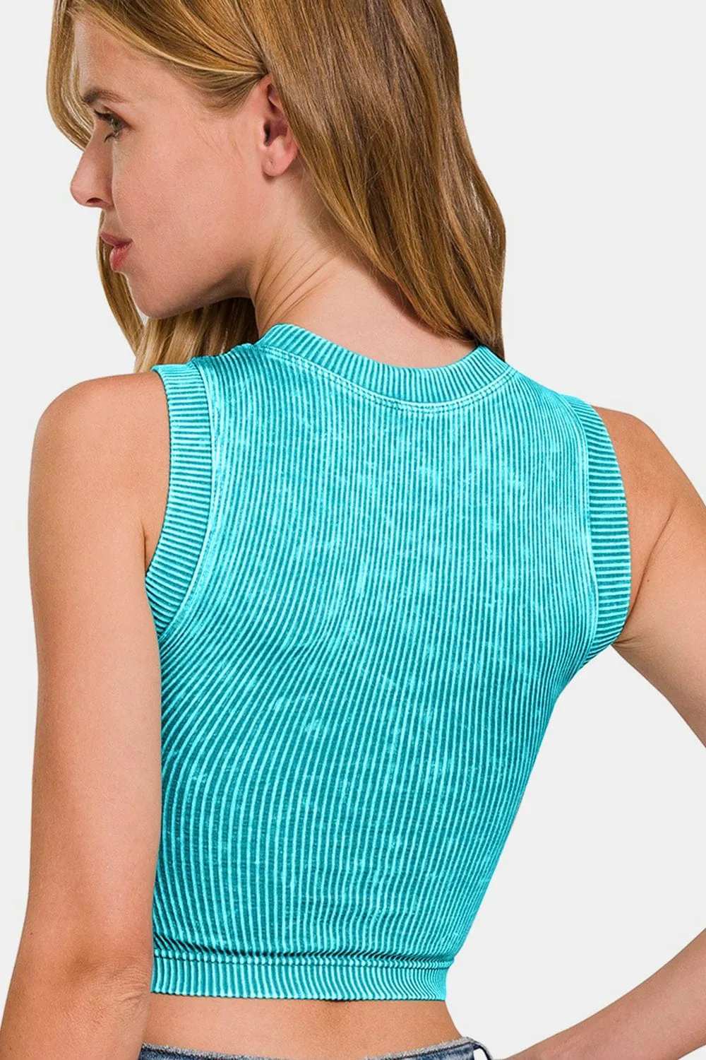 Zenana Washed Ribbed Seamless Crop Tank with Bra Pad - Trendsi - Flyclothing LLC