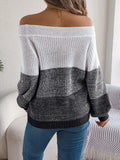 Color Block Off-Shoulder Long Sleeve Sweater - Trendsi - Flyclothing LLC