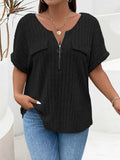 Plus Size Half Zip Short Sleeve T-Shirt - Trendsi - Flyclothing LLC