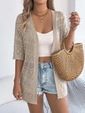 Openwork Open Front Half Sleeve Cardigan - Trendsi - Flyclothing LLC