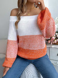 Color Block Off-Shoulder Long Sleeve Sweater - Trendsi - Flyclothing LLC