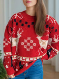 Christmas Element Round Neck Long Sleeve Sweater - Trendsi - Flyclothing LLC