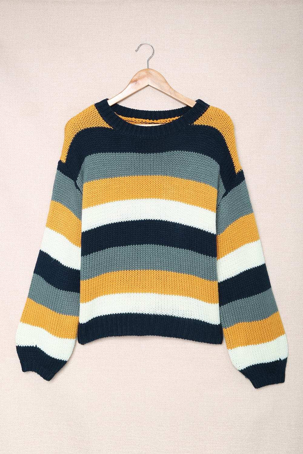 Color Block Round Neck Dropped Shoulder Sweater - Trendsi - Flyclothing LLC