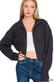 Zenana Ribbed Collared Zip Up Sweater Cardigan - Trendsi - Flyclothing LLC