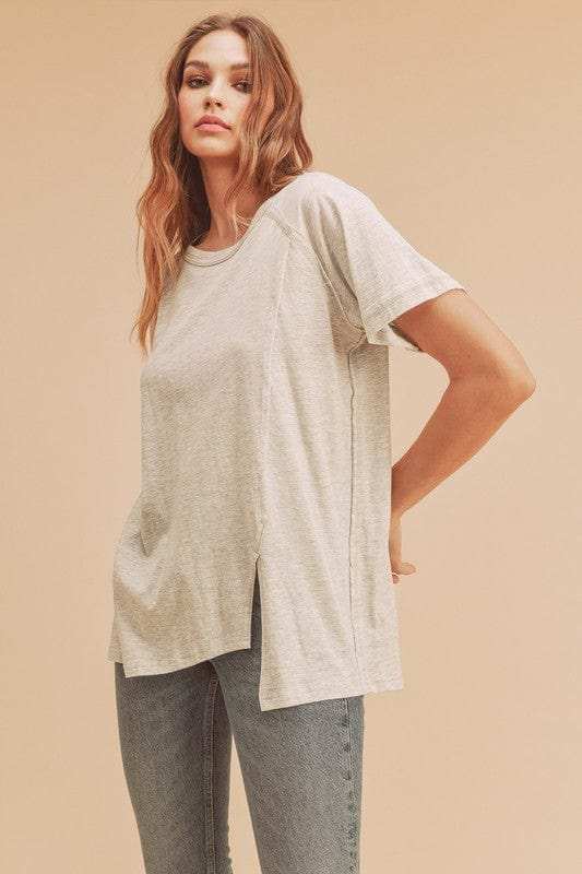 Aemi + Co Asymmetrical Front Slit Round Neck Raglan Sleeve T-Shirt - Trendsi - Flyclothing LLC