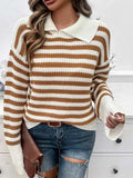Striped Collared Neck Long Sleeve Sweater - Trendsi - Flyclothing LLC