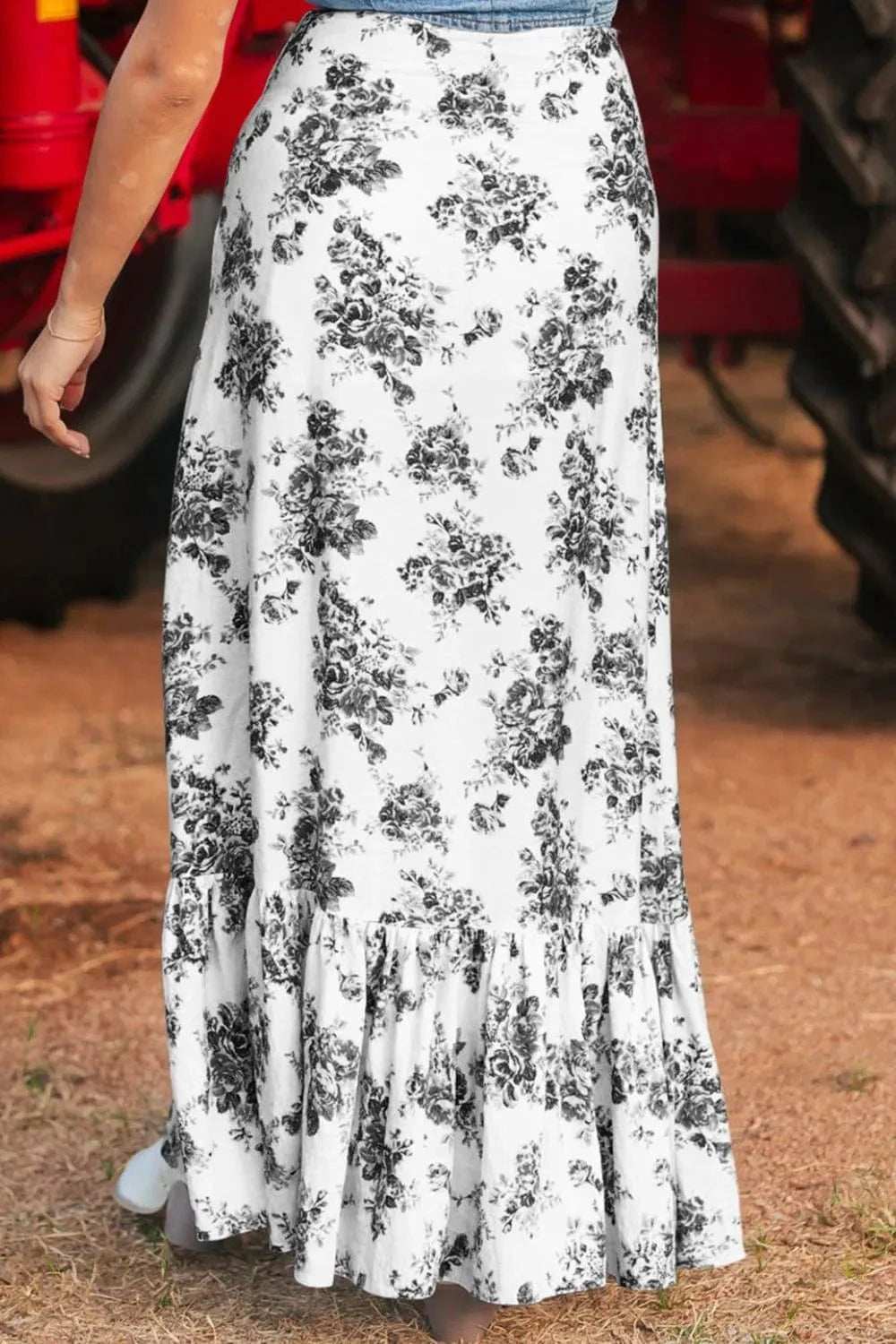 Boho Floral High Waist Ruffle Split Maxi Skirt - Trendsi - Flyclothing LLC