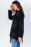 American Bazi Distressed Frayed Hem Denim Jacket - Trendsi - Flyclothing LLC