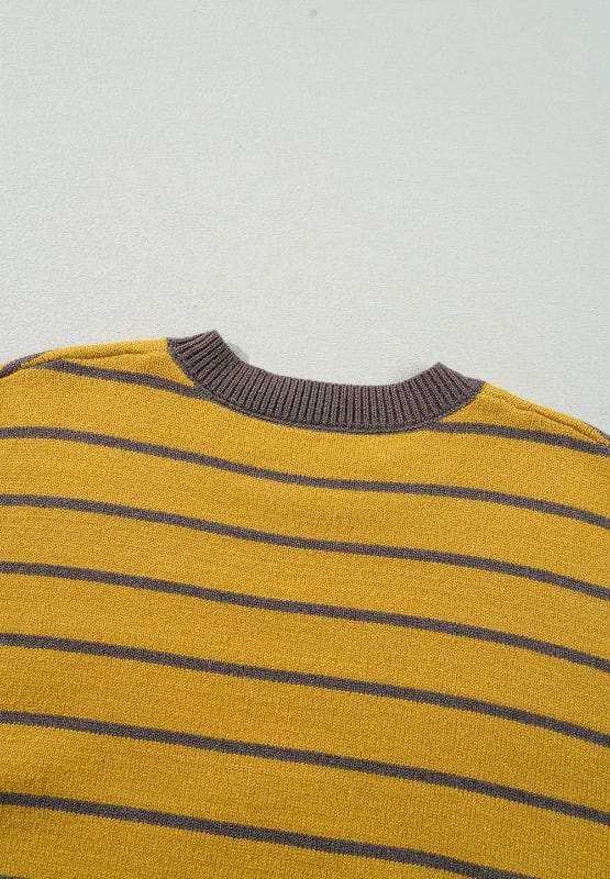 Flower Stripe Round Neck Long Sleeve Sweater - Trendsi - Flyclothing LLC