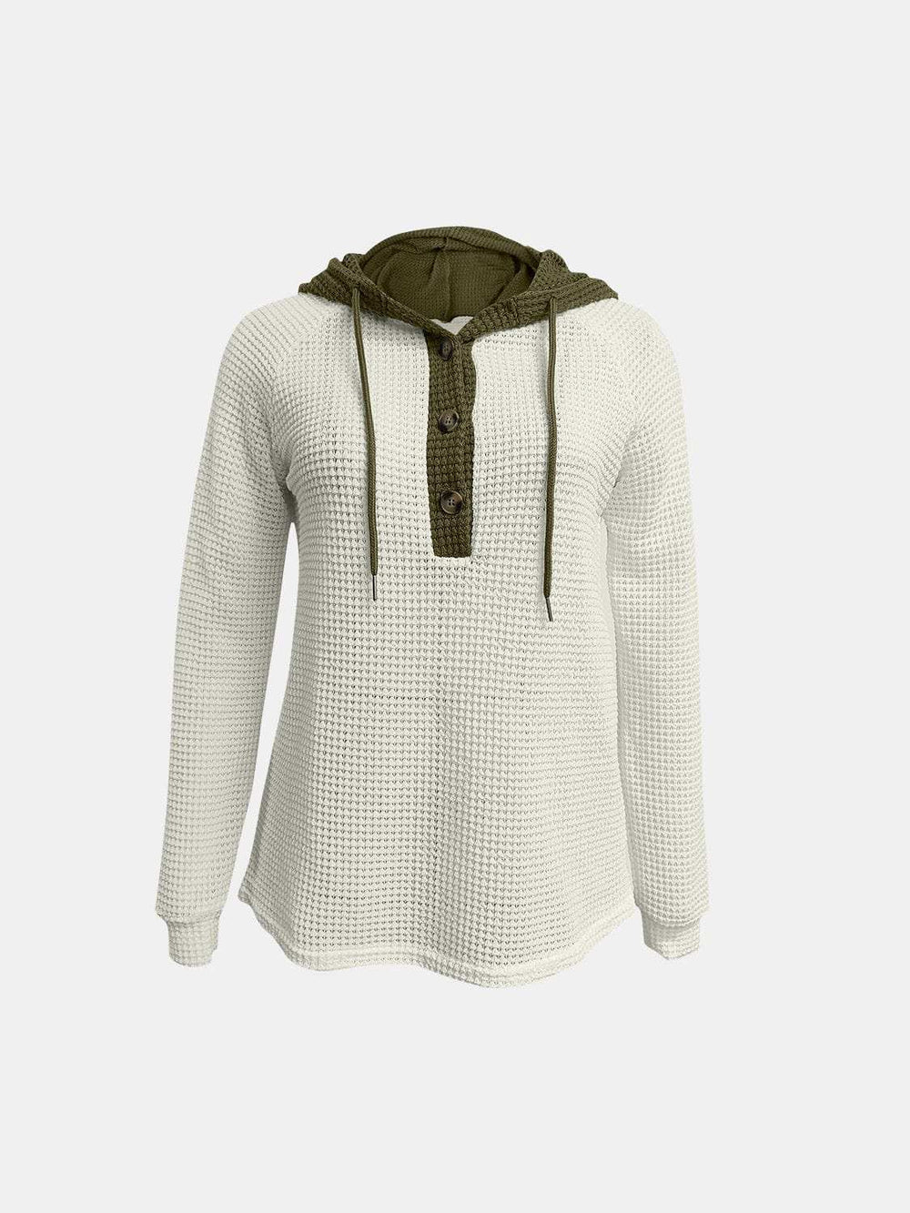 Full Size Waffle-Knit Contrast Long Sleeve Hoodie - Trendsi - Flyclothing LLC