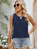Eyelet Cutout Round Neck Tank - Trendsi - Flyclothing LLC