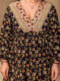Plus Size Floral V-Neck Balloon Sleeve Dress - Trendsi - Flyclothing LLC