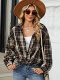 Plaid Collared Neck Long Sleeve Shirt - Trendsi - Flyclothing LLC