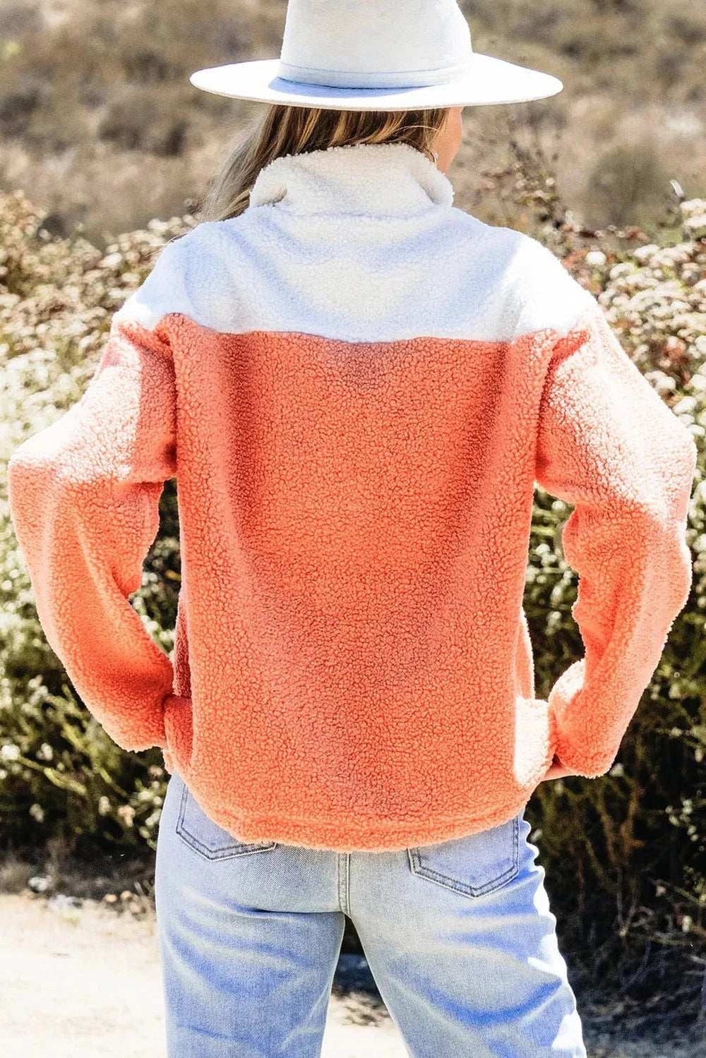 Contrast Half Zip Long Sleeve Sweatshirt - Trendsi - Flyclothing LLC