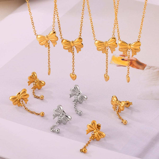 Titanium Steel Bow Earrings - Trendsi - Flyclothing LLC