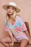 BiBi Rainbow Stripe Printed Triblend Knit Top - Trendsi - Flyclothing LLC