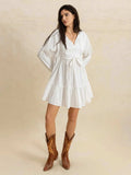 Tiered Tie Neck Long Sleeve Mini Dress - Trendsi - Flyclothing LLC