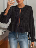 Tie Front Flounce Sleeve Blouse - Trendsi - Flyclothing LLC