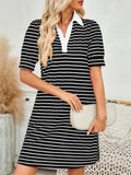 Contrast Striped Short Sleeve Mini Dress - Trendsi - Flyclothing LLC