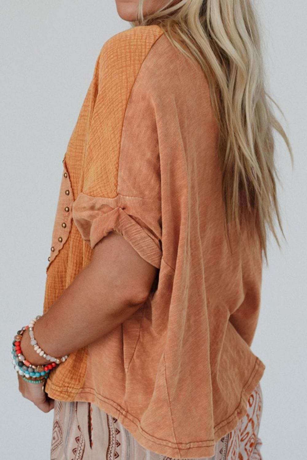 Stud Heart Patch Round Neck Short Sleeve T-Shirt - Trendsi - Flyclothing LLC