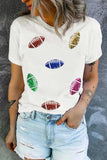 Sequin Football Round Neck Short Sleeve T-Shirt - Trendsi - Flyclothing LLC