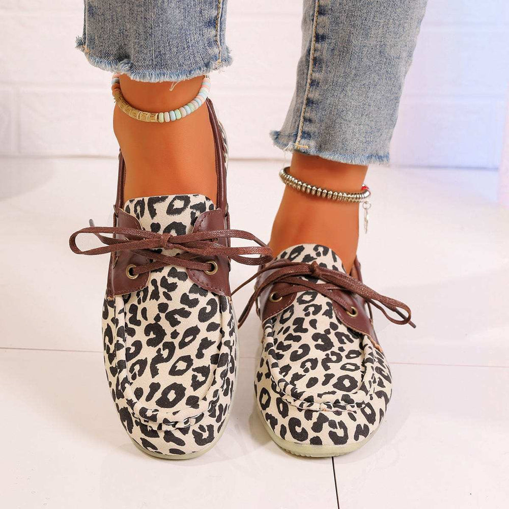 Lace Up Leopard Slip-Ons - Trendsi - Flyclothing LLC