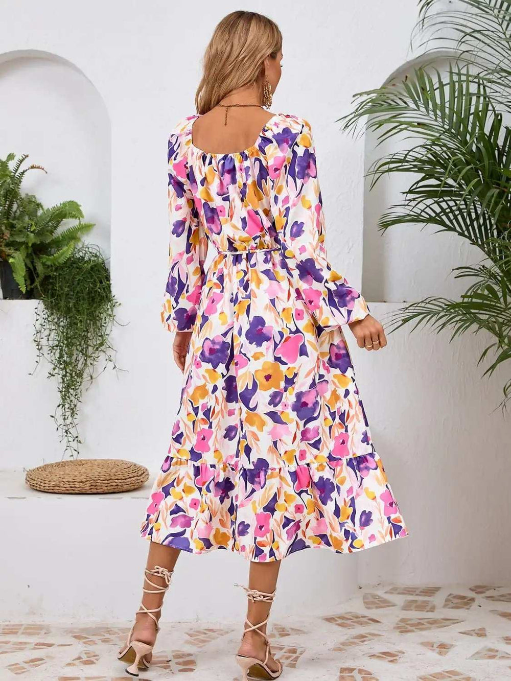 Printed Long Sleeve Midi Dress - Trendsi - Flyclothing LLC