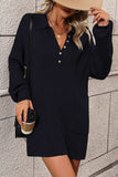 Collared Neck Long Sleeve Sweater Dress with Pockets - Trendsi - Flyclothing LLC