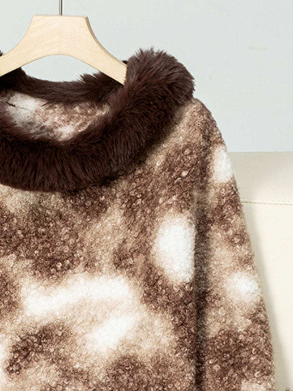 Furry Contrast Three-Quarter Poncho - Trendsi - Flyclothing LLC